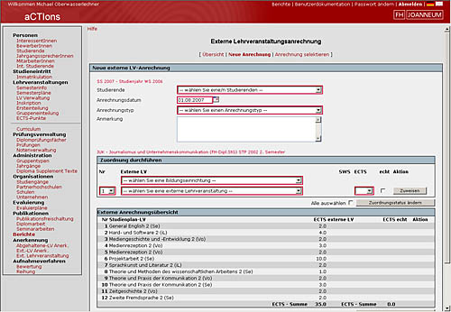 Anrechnung externer Lehrveranstaltungen
